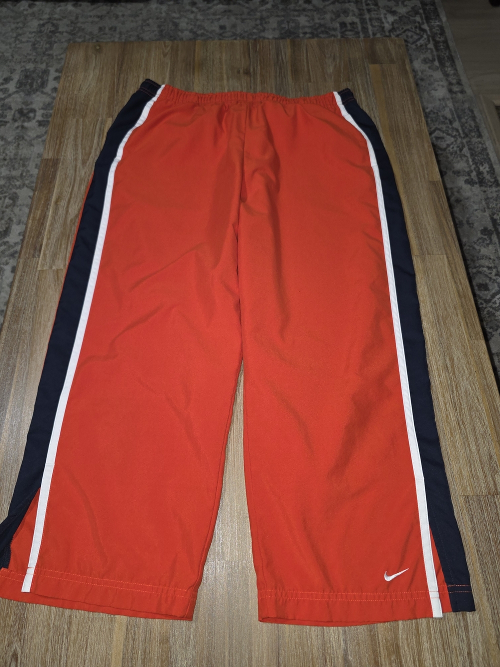 Nike Red Athletic Sweatpants with Navy & White Side Stripes